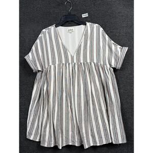Listicle Striped Babydoll Tunic Mini Dress Womens Size L Coastal Chic Lined